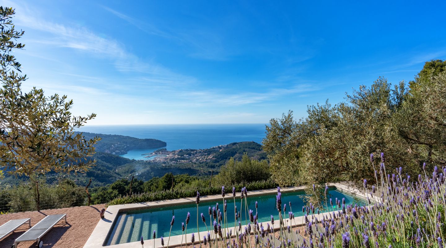 Stunning sea views from the pool area of this lovely Finca for Sale in Port de Soller. Pool overlooking the Port de Soller